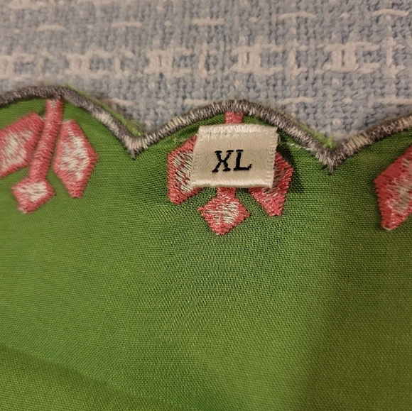 Coruja Green Embroidered 3/4 Sleeve Blouse Boho - Picture 11 of 13